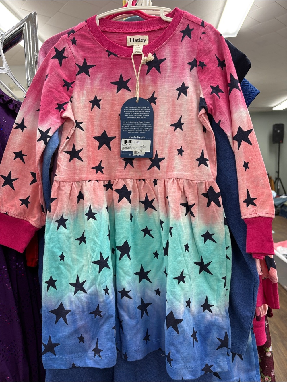 Hatley Pink to Blue Star Ombre Long Sleeve Dress